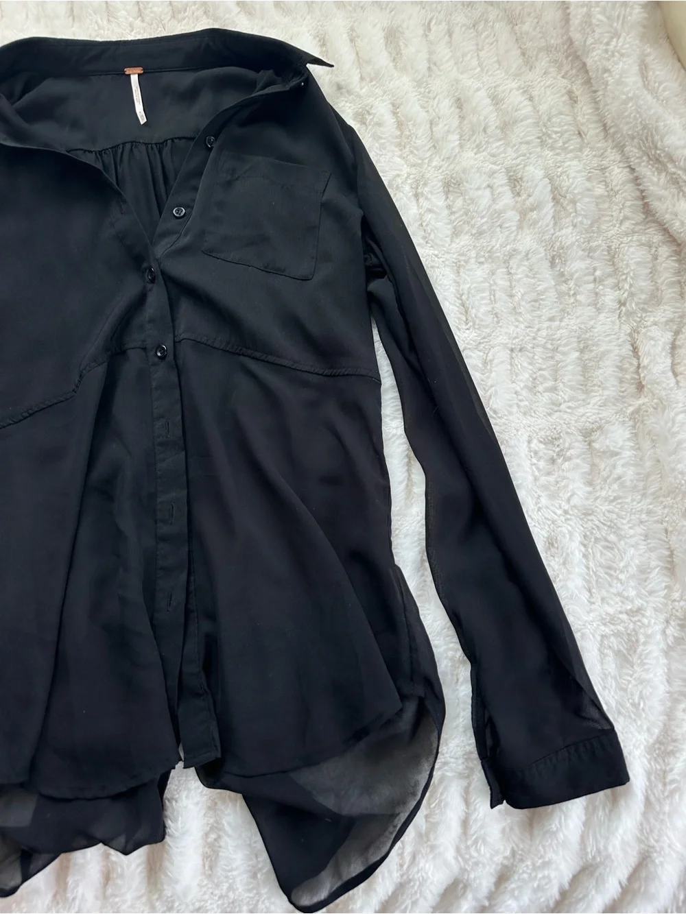 Free People Best of Both Worlds Black Sheer Button-Up Blouse Size XS